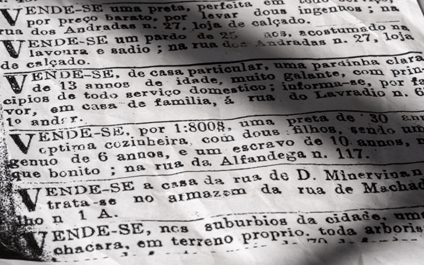 An ncios de um jornal da poca da escravid o.